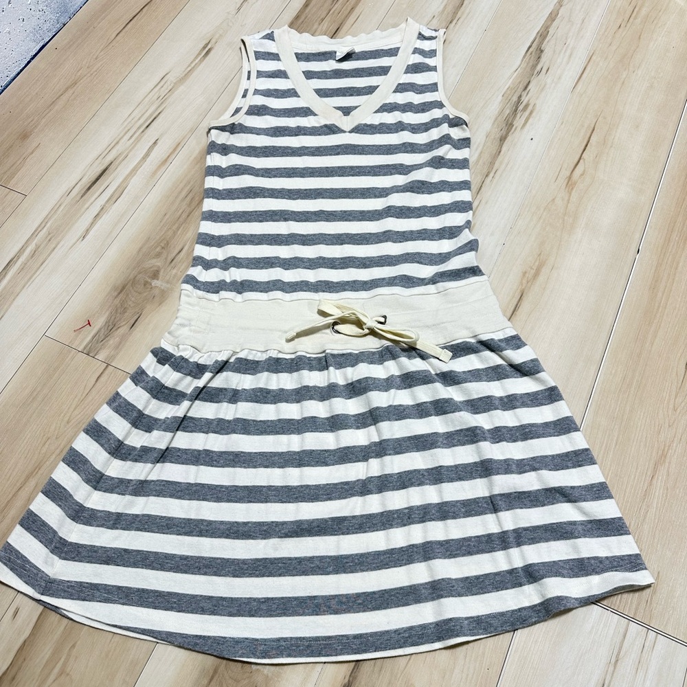 Maks active Wear Gray Ivory Striped Drawstring Sleeveless Dress Size M A239